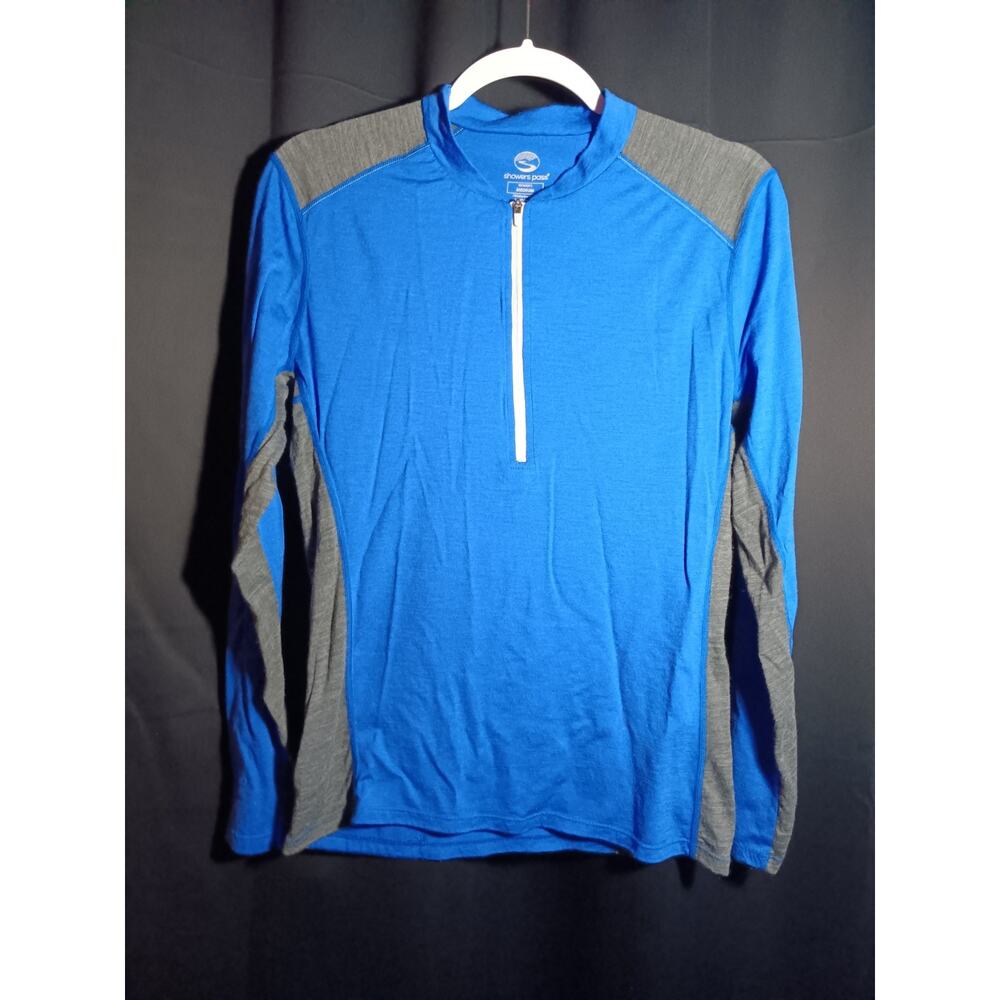 Showers Pass Medium Blue Merino Wool Cycling Jersey Quarter Zip Long Sleeve